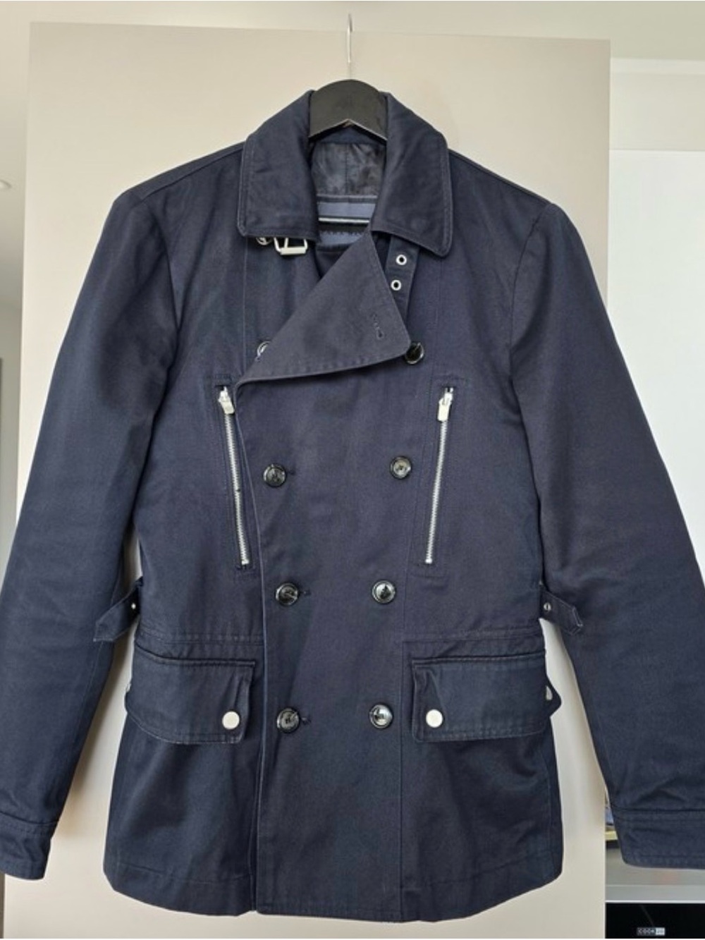 Zara Black Double-Breasted Pea Coat with Zip Pockets